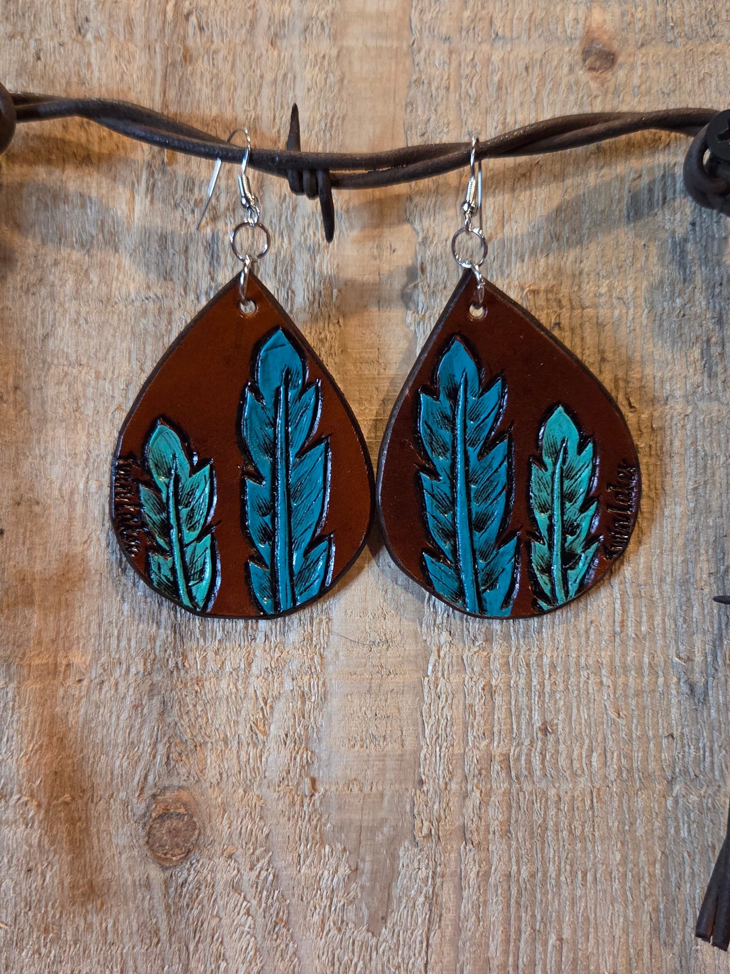 Turquoise Feather Earrings